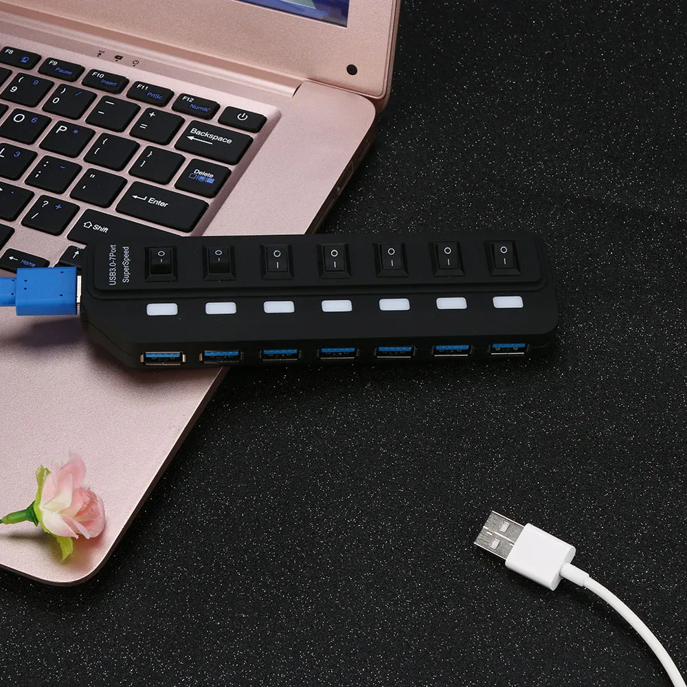 CARPRIE концентратор USB 3 3.0 4 / 7 портов с зарядкой питания и переключателем