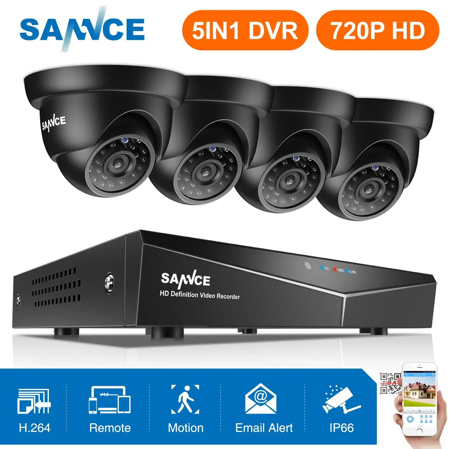 SANNCE 4CH 1080N DVR 720P камера безопасности CCTV система 4 шт. камеры P2P Открытый