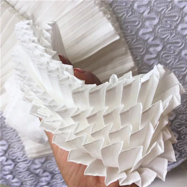 5 ярдов/лот DIY черный белый цвет 3D шифоновая плиссированная кружевная ткань