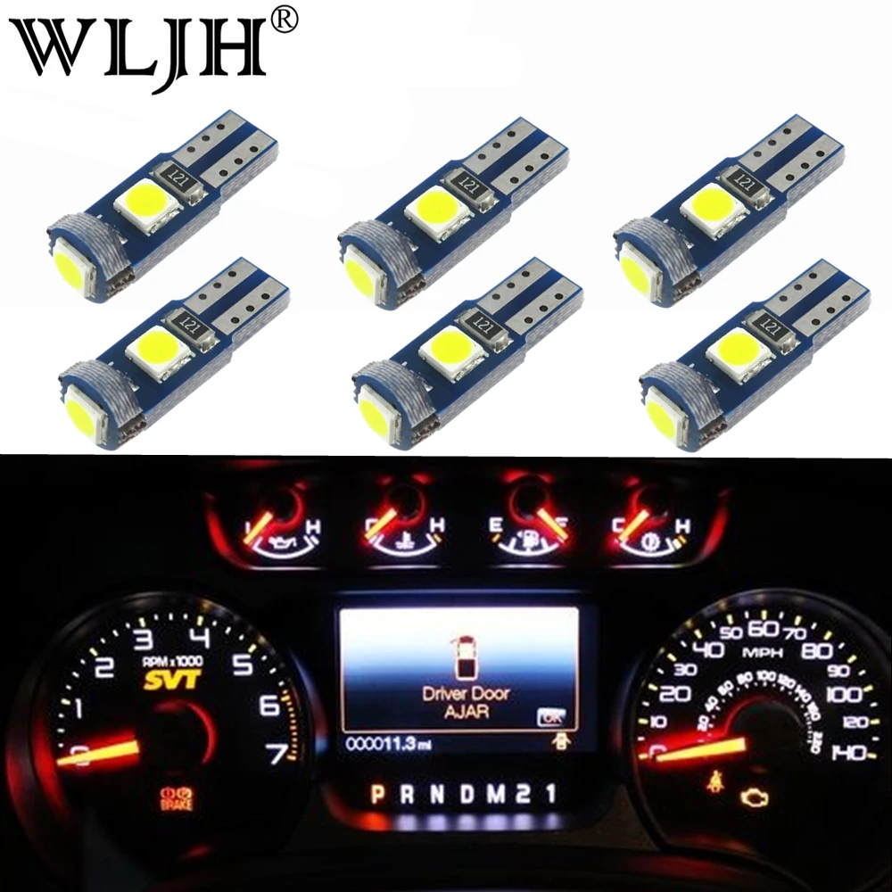 Белый WLJH 6x Canbus T5 светодиодный лампы 3030 SMD 73 74 Клин лампа приборной панели автомобиля кластера лампа приборной панели для Audi A4 A6 A8 S4 S8 - Испускаемый цвет: Белый