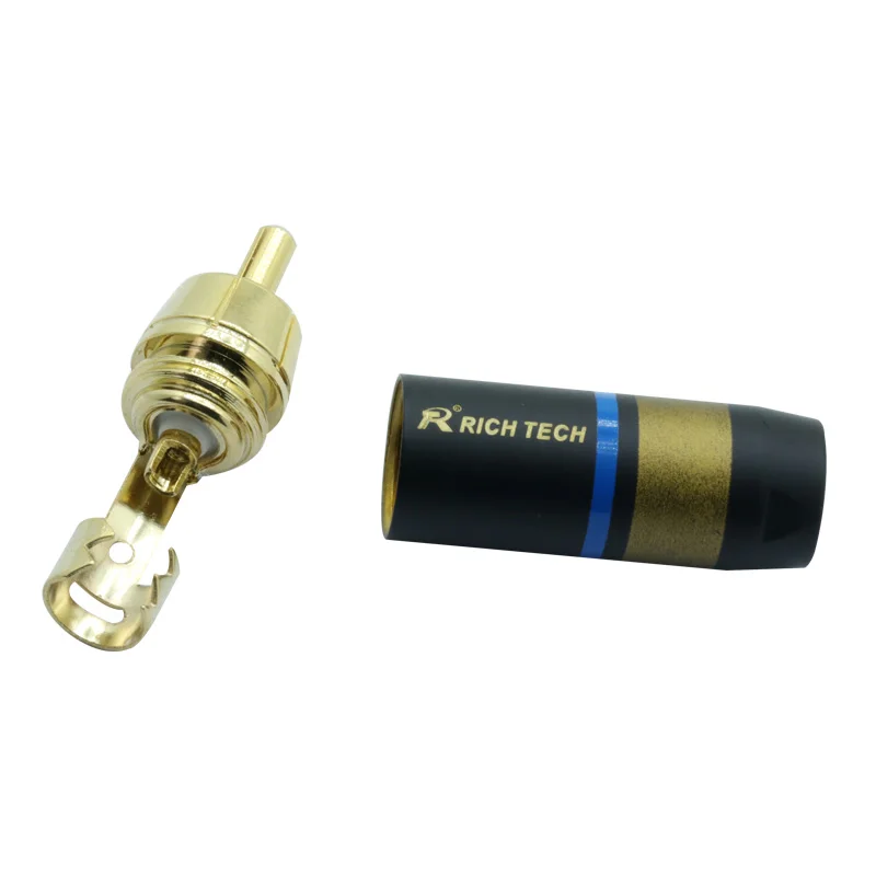 

100pcs RCA Plug Copper RCA male Connector gold plating audio adapter blue&red pigtail speaker plug for 6.7MM Cable