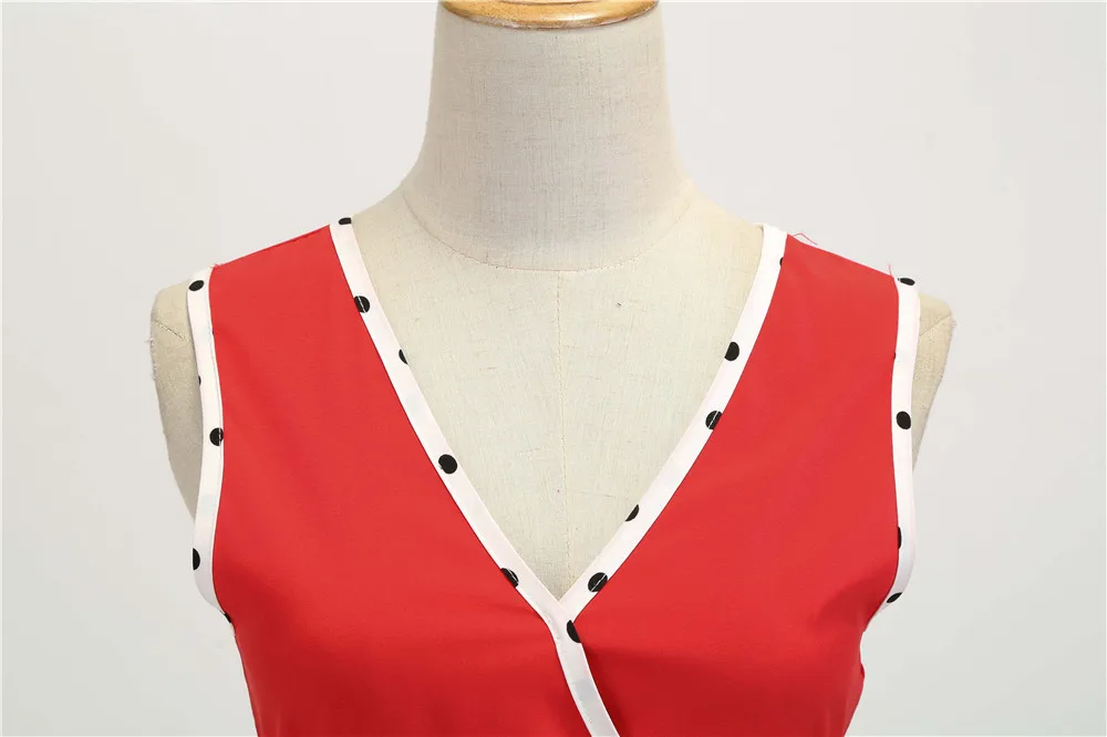 Женское винтажное платье в горошек летнее без рукавов с v-образным вырезом 50s 60 s