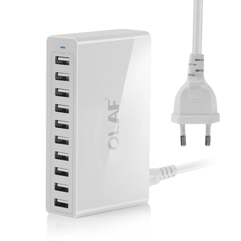 Универсальное интеллектуальное зарядное устройство Olaf с 10 портами, AC USB, 50 Вт, 10 А, настенное зарядное устройство для мобильного телефона, планшета, путешествий, многопортовое домашнее зарядное устройство USB