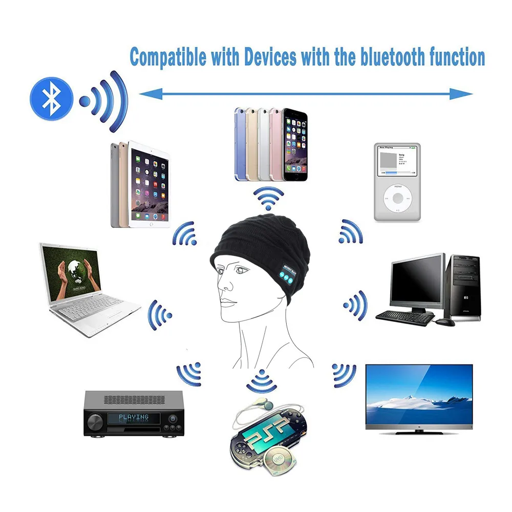 Прямая поставка унисекс Bluetooth беспроводная гарнитура музыкальная шапочка