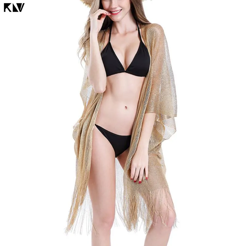 KLV летний однотонный купальник с металлическими блестками накидка длинными