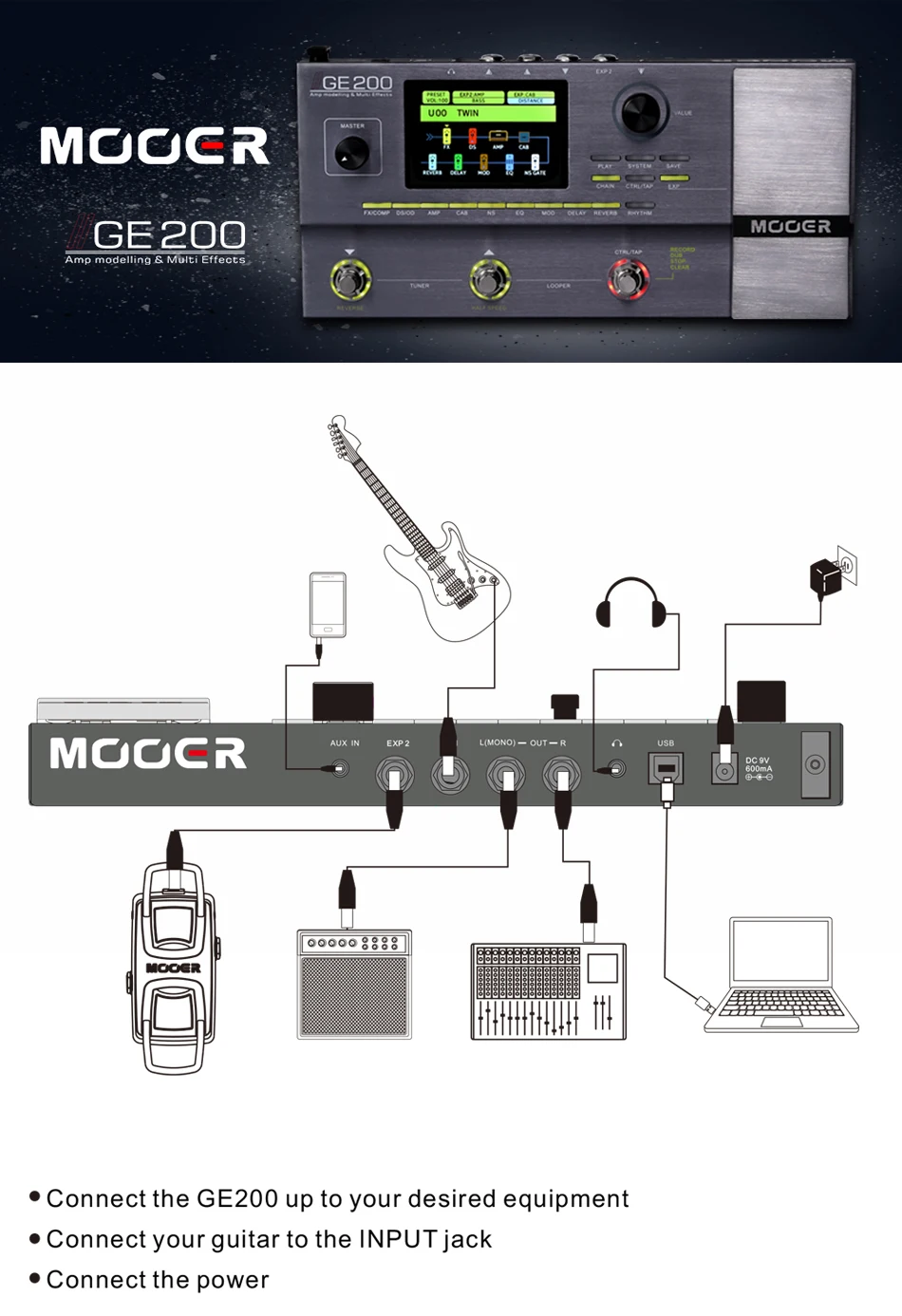 MOOER GE200 Amp моделирование мульти эффекты 55 Высокое качество модели усилителя