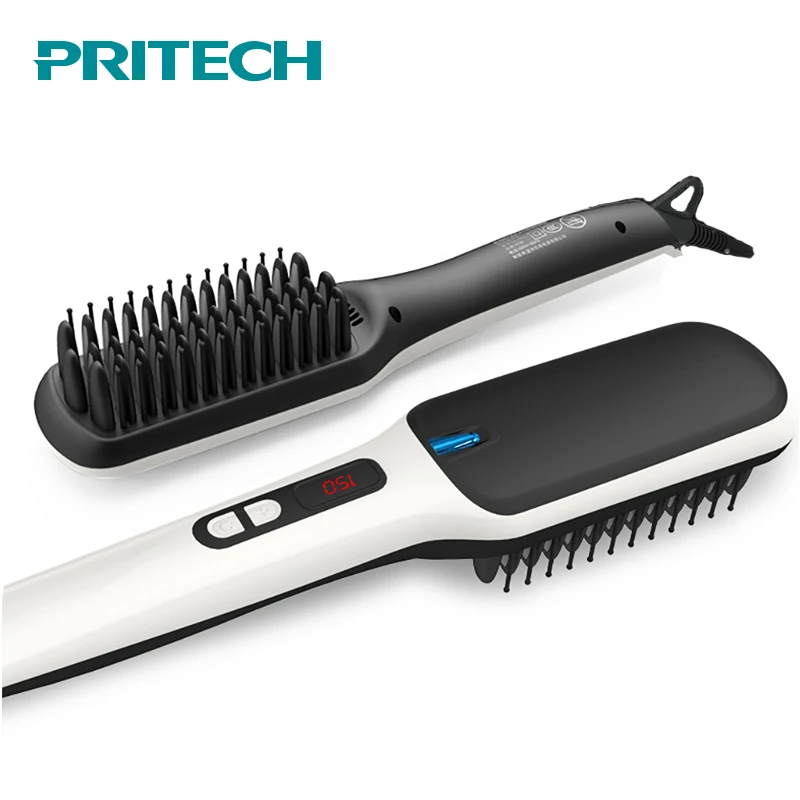 PRITECH быстрый нагрев Ионная Щетка-выпрямитель для волос Беспроводная электрическая расческа для выпрямления волос ЖК-дисплей плоский инструмент для укладки волос