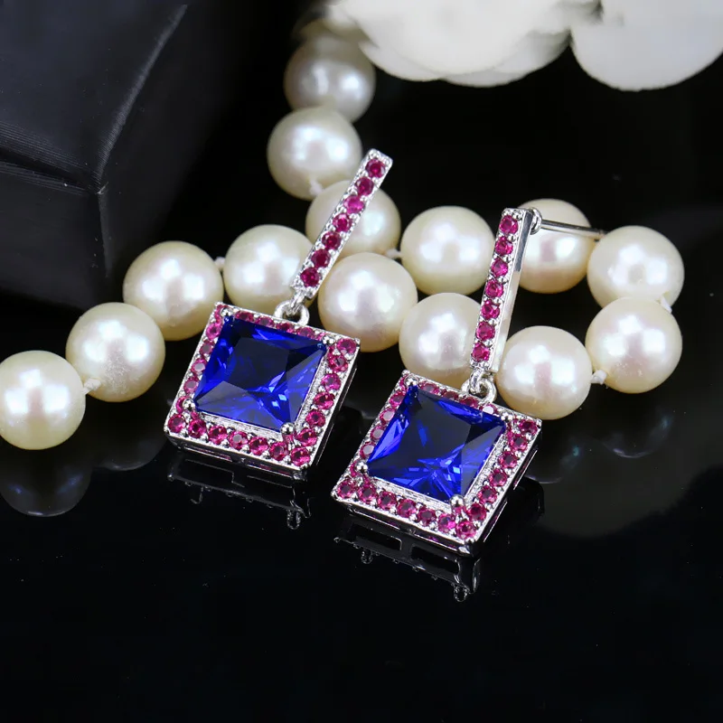 red dear blue CWWZircons, классические серьги принцессы, великолепные, желтые, черные, с кубическим цирконием, модные женские серьги, ювелирные изделия для женщин, подарок CZ198 - Окраска металла: red dear blue