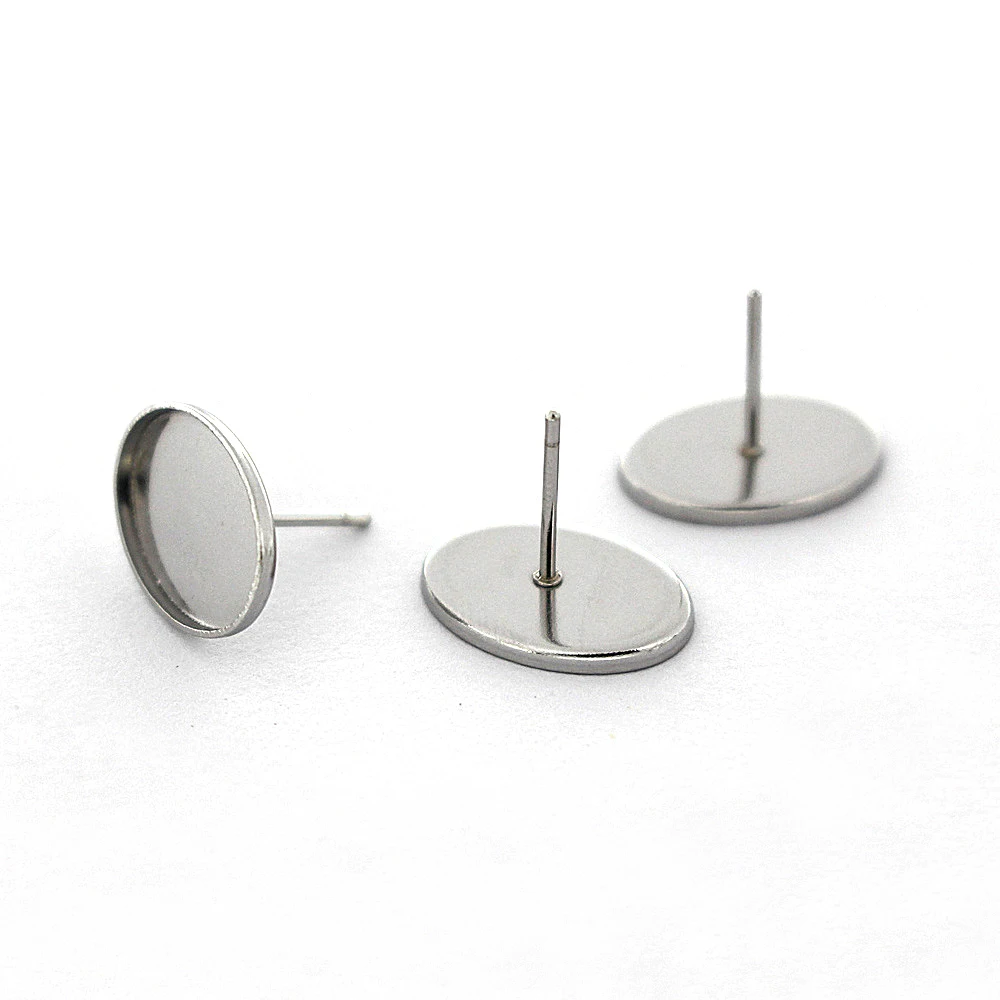 

Stainless Steel Earrings Post 10*14mm Oval Bezel Glass Cameo Cabochons Base Blanks Ear Stud Earrings Findings DIY Accessories