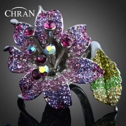 Chran, модный костюм, женские кольца в виде цветка, ювелирные изделия, аксессуары, роскошный фиолетовый кристалл, обручальные кольца для женщин