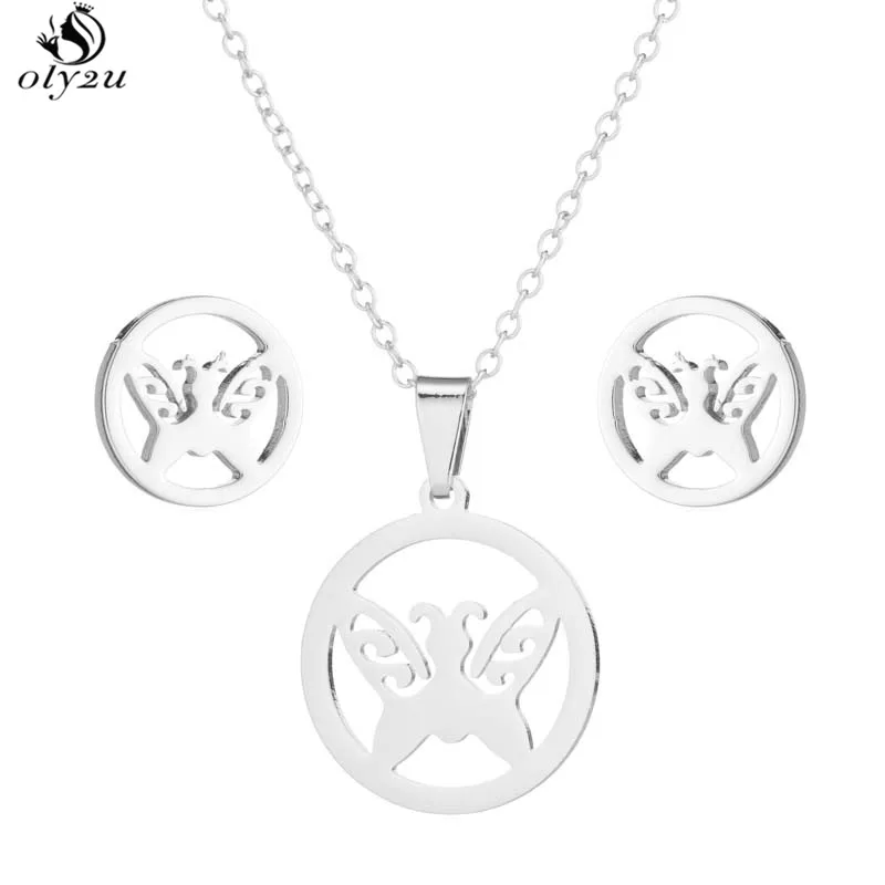 Oly2u нержавеющая сталь колье Бабочка Для женщин Ювелирные наборы Bijoux Серьги в виде