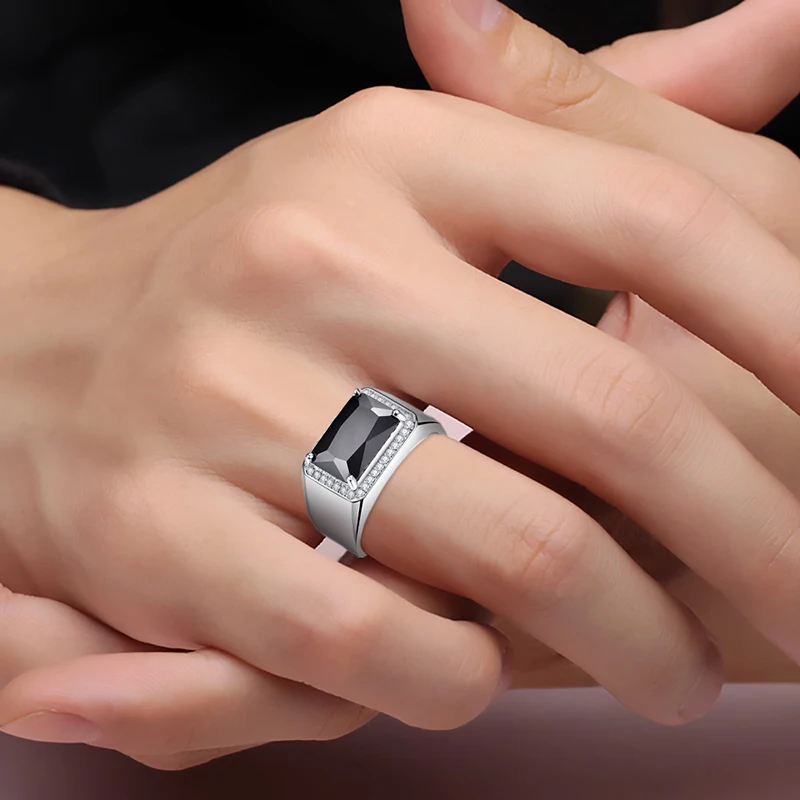 Роскошное 6.8ct черное шпинель мужское кольцо, винтажное Настоящее 925 серебряное кольцо, мужское ювелирное изделие, S925 большой размер, бижутерия с подарочной коробкой
