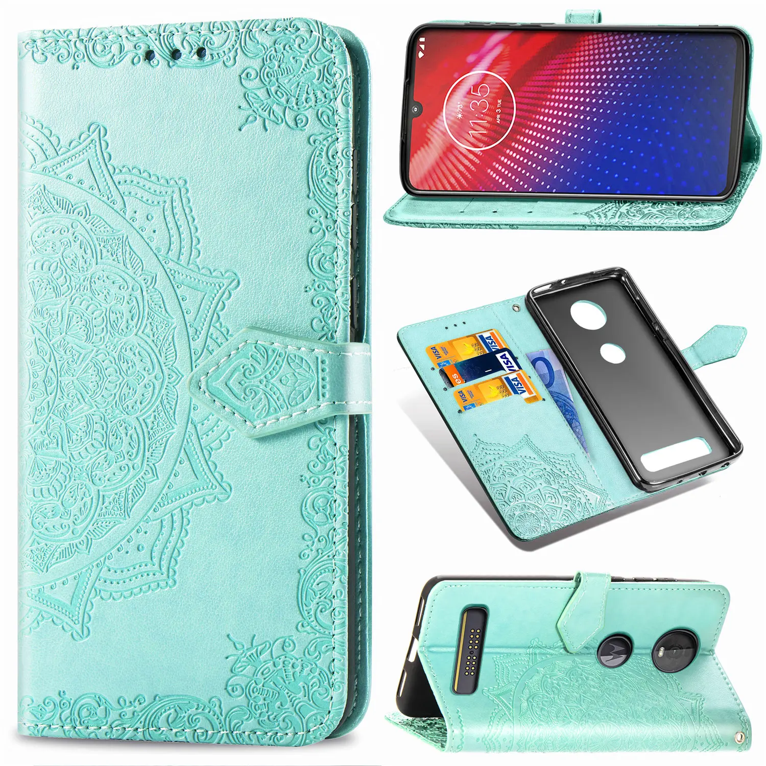 Чехол-бумажник для Motorola Moto Z4 чехол-книжка с тиснением кожаный силиконовый чехол