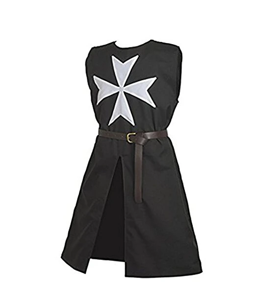 Adult Halloween Medieval Costume Robe Knights Templar Cloak Hospitaller Tunic Cape with Maltese Cross Full Sets |