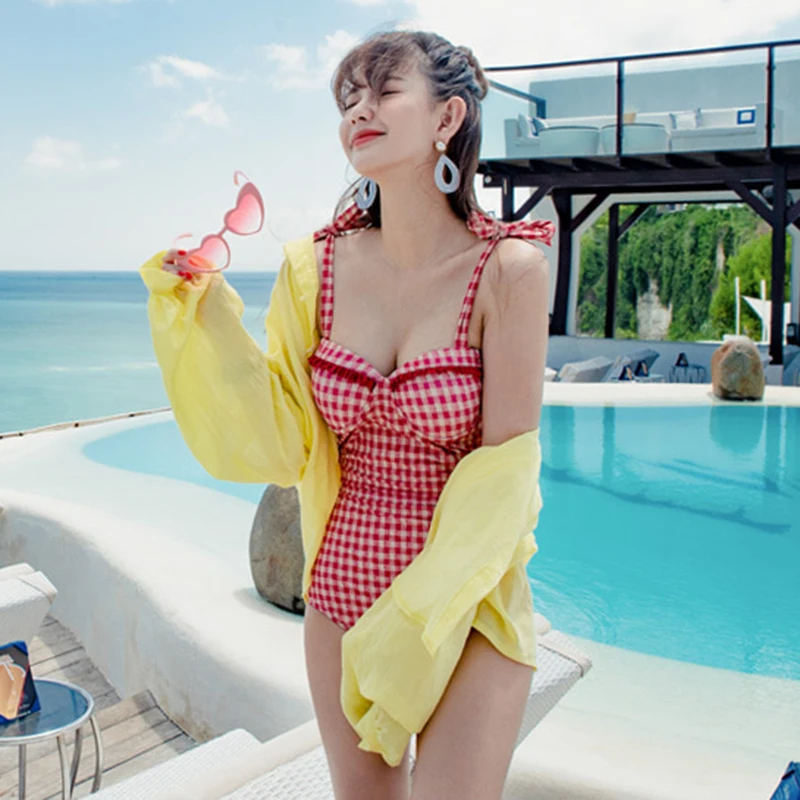 Новинка брендовый летний женский сексуальный красный и белый клетчатый слитный