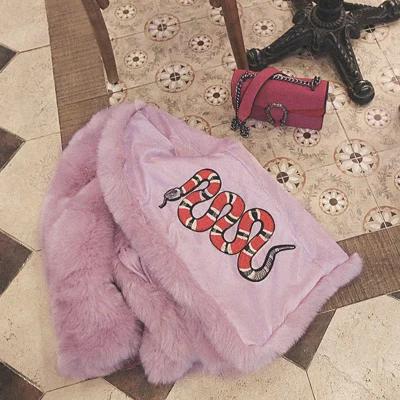 pink Розовая шуба, крутая зимняя теплая Толстая Шуба из искусственного меха, Розовая вышивка, шуба из змеиной кожи, Русская женская шуба - Цвет: pink