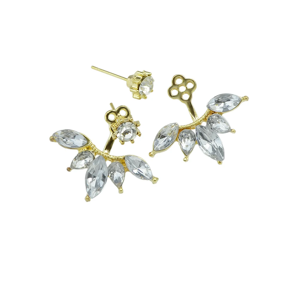 Luxury Wedding Party Earrings Gold-Color Silver Rosegold Color with Rhinestone Water Drop Shape Stud Ear Jacket | Украшения и