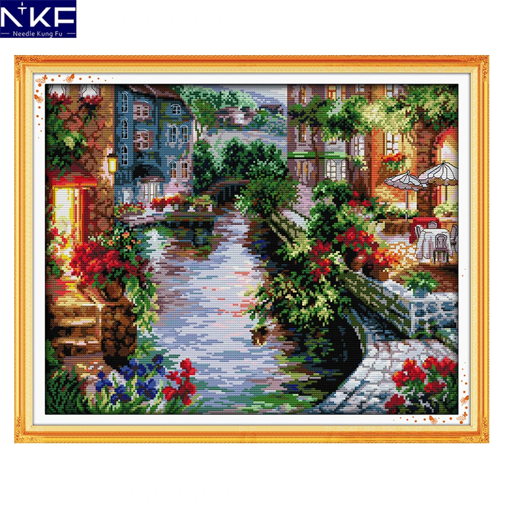 NKF китайские наборы для вышивки крестиком домики у озера|cross stitch kits|chinese painting