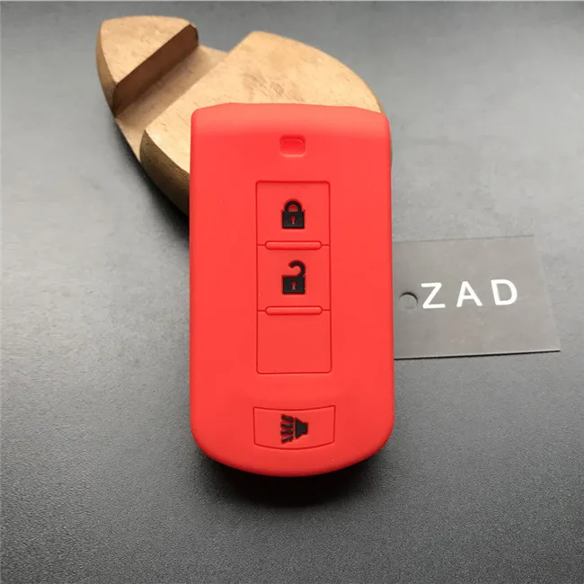 red with black ZAD силиконовый чехол для ключей от машины чехол для Mitsubishi Outlander 3 AXR RVR ASX Nativa Pajero DAKAR Montero Shogun 3 кнопки ключ защиты - Название цвета: red with black