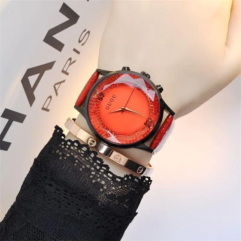 Женские Часы GUOU Reloj Mujer модные изысканные брендовые часы женские enuine с кожаными