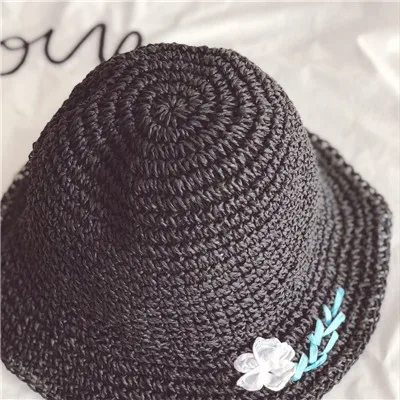 Inside 53cm Children Summer Hat Baby Beautiful bonnet Accessories Baby Sun Hat Flower bonnet Holiday Cap Bohe Straw Hat - Цвет: Black