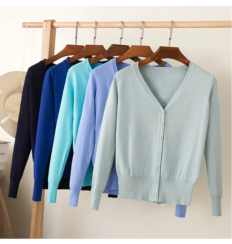 Женский вязаный кардиган повседневный однотонный Кардиган с длинным рукавом и