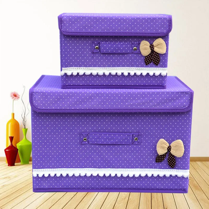 purple Baffect складные коробки для хранения ткани с рисунком банта нетканые ткани Органайзер сумка S L утилита с крышкой большой емкости - Цвет: purple
