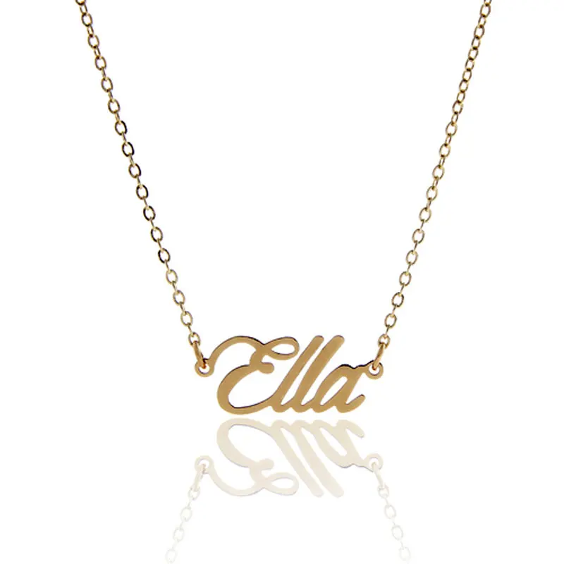 

AOLOSHOW Name Necklace Script " Ella " Gold Color Women Jewelry Stainless Steel Nameplate Necklace Latter Pendant Gift Nl-2384