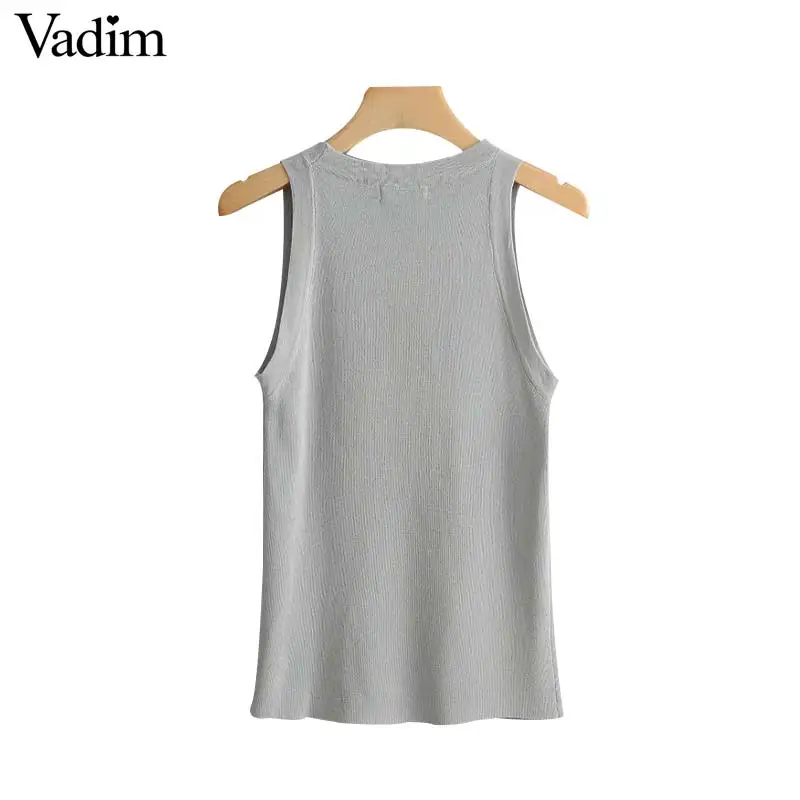 Vadim women knitted sleeveless solid stretchy tank tops O neck stylisht female basic chic casual blouse blusas WA303 |