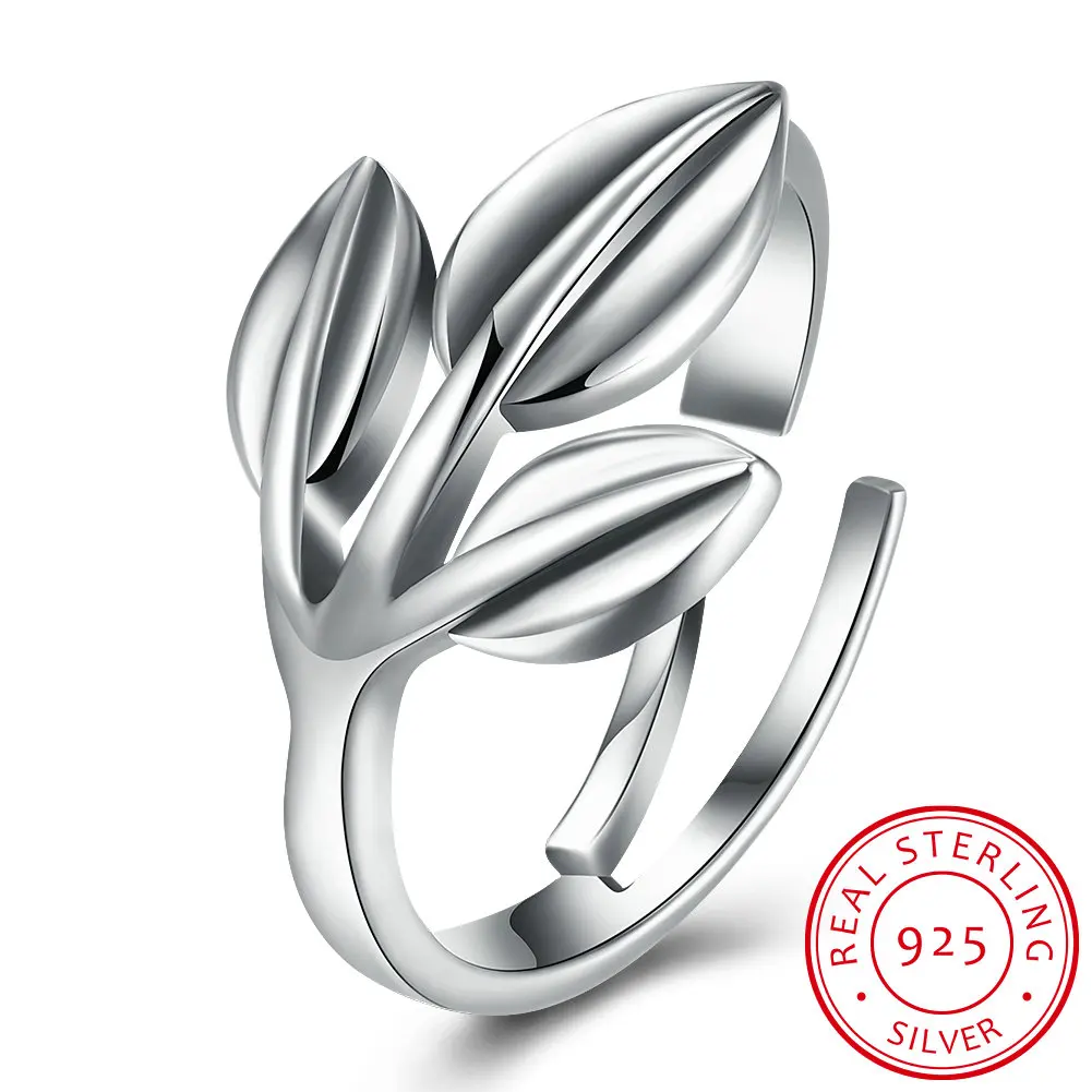 

Authentic 925 Sterling Silver Leaf Ring Open Size Created Leaves Ring Engagement Adjustable Ring For Women Fashion Jewelry