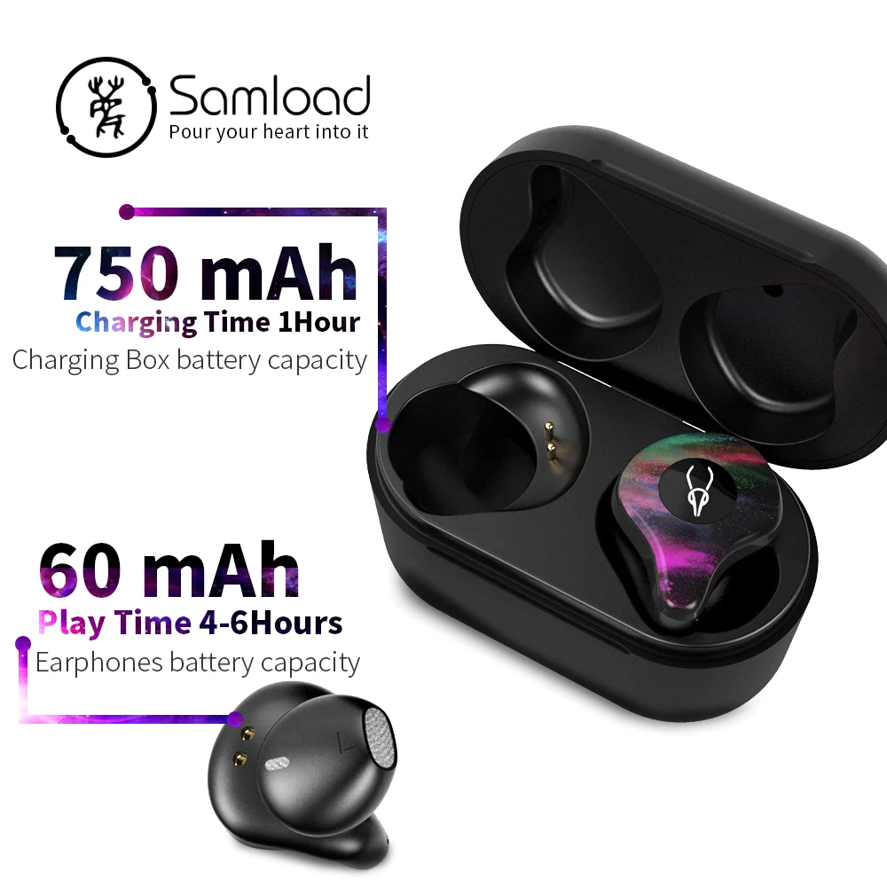 Samload настоящие беспроводные наушники Bluetooth 5,0 наушники с глубоким басом, спортивные наушники с защитой от пота для Apple iPhone 5S 6 7s 8 X