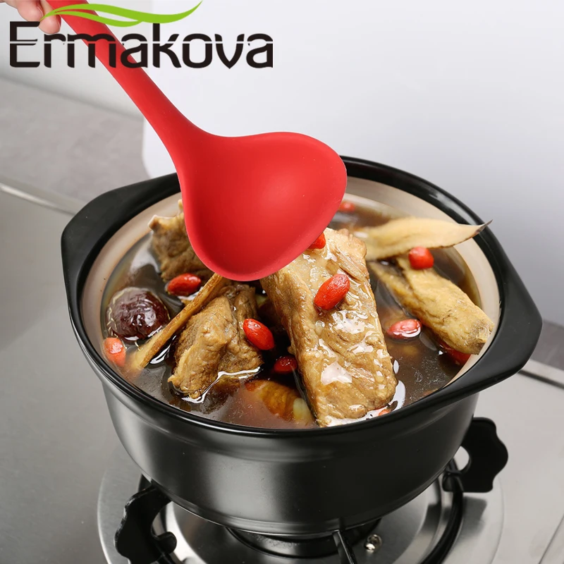 Силиконовая ложка большого размера ERMAKOVA термостойкая для супа с длинной ручкой