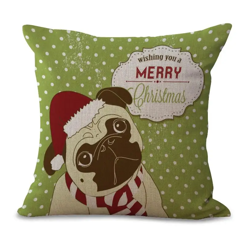 Miracille Merry Christmas квадратный 1" Хлопок Лен Санта Французский бульдог узор диванная декоративная подушка домашний декор - Цвет: 19