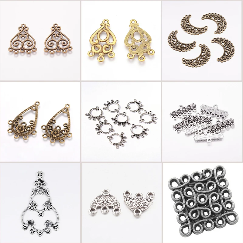 

20pcs Tibetan Style Connectors Jump Rings Loop Links Chandelier Component DIY Dangle Earring Making Mixed Shape Antique