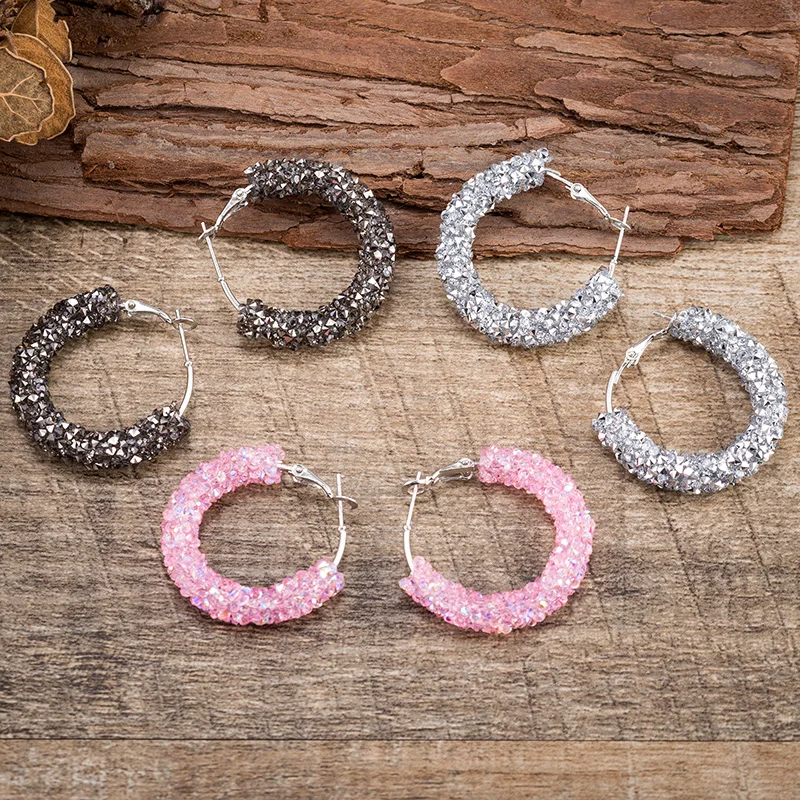 TDQUEEN новые модные серьги обруча для женщин Блестящий Кристалл разноцветный