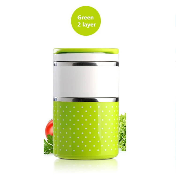 Green 2Layer Baispo 304 термальный Ланч-бокс из нержавеющей стали для детей, милый Бенто-бокс, герметичный контейнер для хранения еды, ланчбокс для пикника и школы - Цвет: Green 2Layer