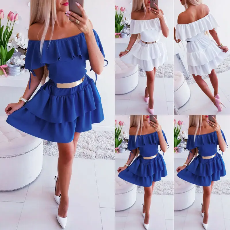 Women Elegant Dress Cold Shoulder Short Sleeve Summer Dresses Off-shoulder Womens Slim Mini Party Beach Boho | Женская одежда