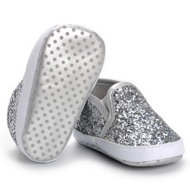 Современный 2017 для маленьких девочек Обувь Серебряная роза Блёстки Bling мягкая