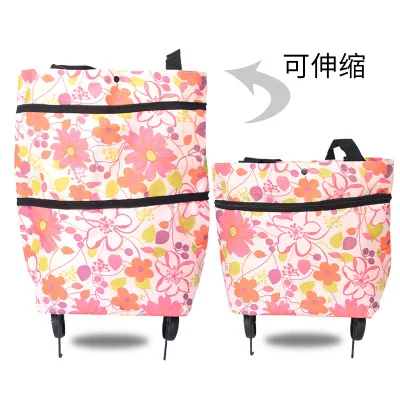 Pink flower Складная портативная сумка для покупок Ms., Вместительная женская сумка для покупок, органайзер для еды, сумка на колесиках, сумка для покупок, сумка для овощей - Цвет: Pink flower