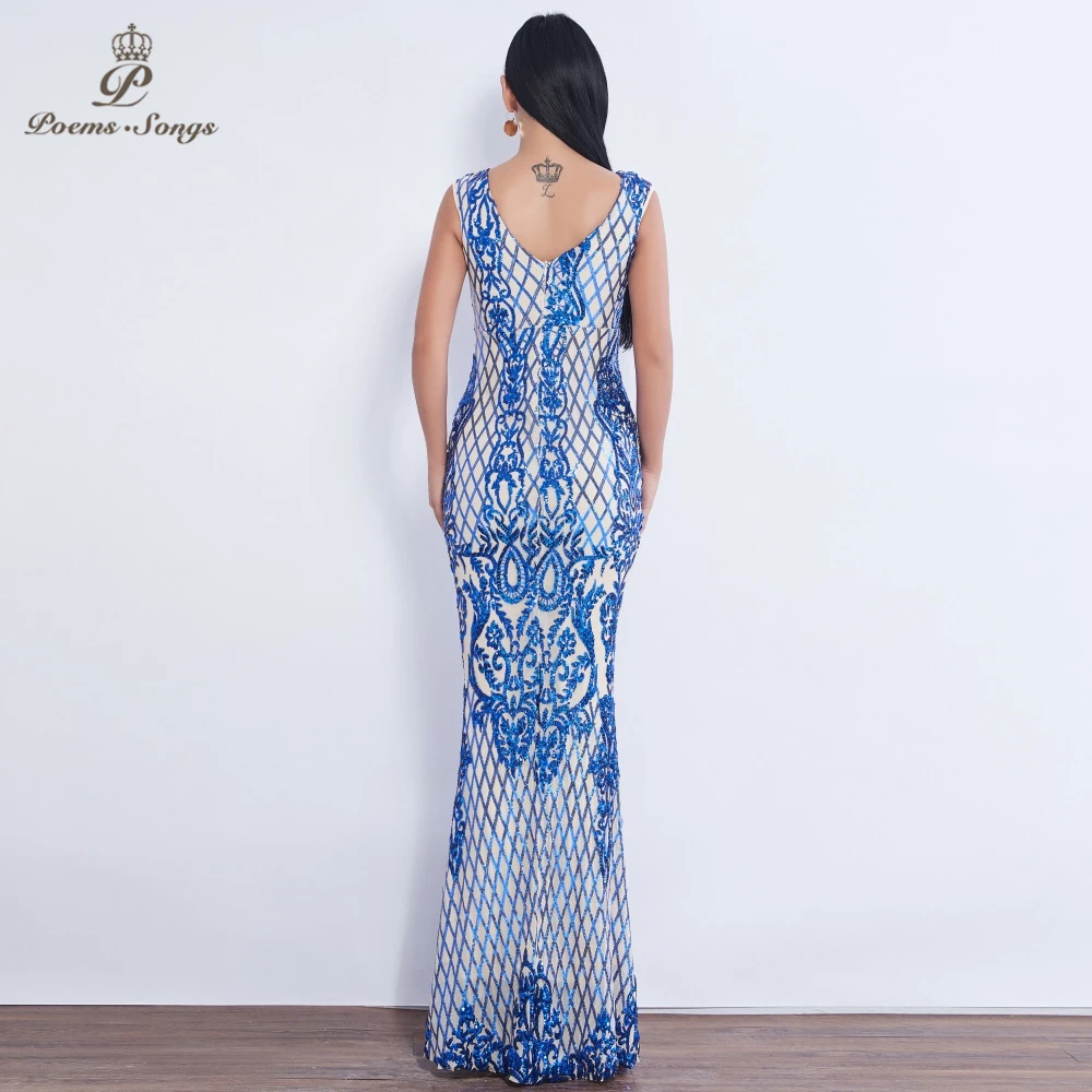 Новые синие/красные/Золотые стилизованные вечерние платья с блестками длинное