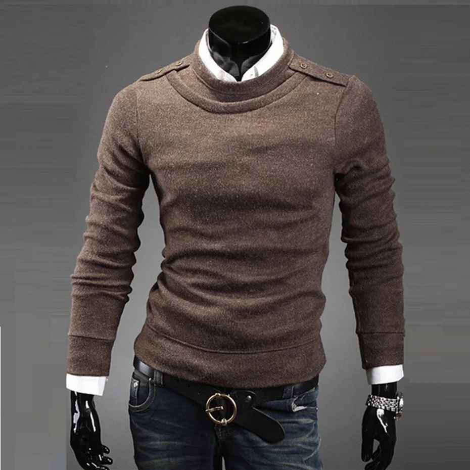 Мужской свитер с круглым вырезом Zogaa однотонный приталенный теплый на осень зиму