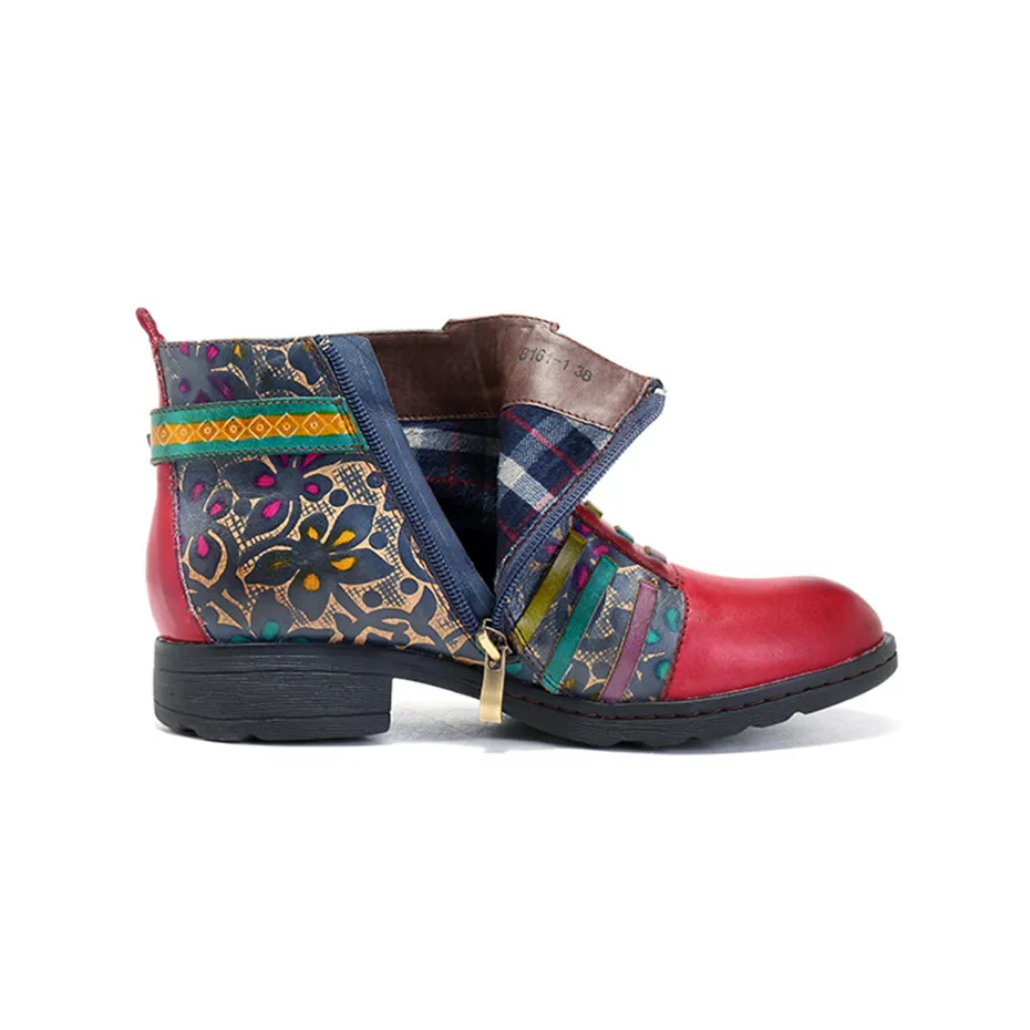 D Knight New Genuine Leather Ankle Chelsea Boots Women Shoes Vintage Bohemian Autumn Zip Printed Stripe Shoes Woman Botas Mujer