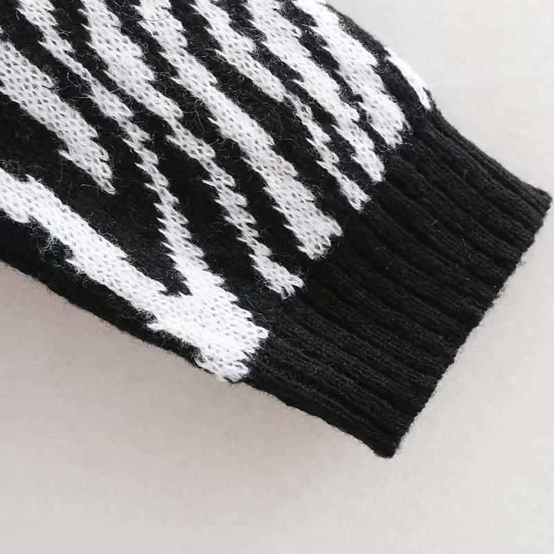 Wonder 2018 new autumn Vintage Zebra Pattern Short Knitted Sweater O Neck Long Sleeve Animal Print Pullovers Casual Pull Femme | Женская
