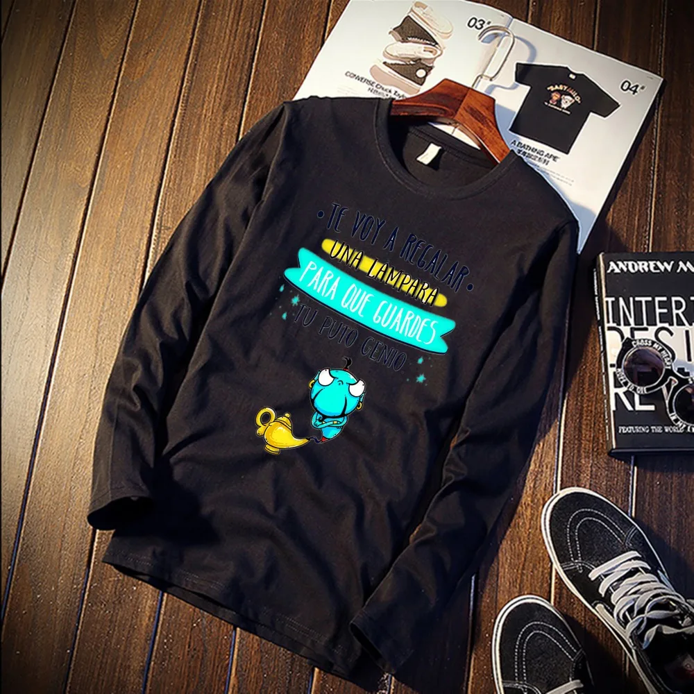 Новинка, футболка с длинным рукавом, унисекс, Mr Wonderful, мультяшный дизайн, хлопок, топ, футболка, повседневная, с круглым вырезом, уличная одежда