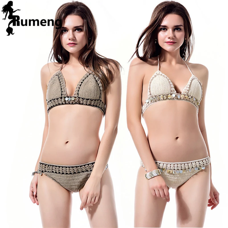 Румэн Женский винтажный летний комплект бикини пикантный брендовый вязаный