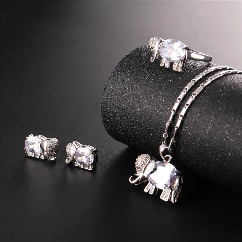 Женский комплект украшений в виде слона ожерелье серьги кольцо с кубическим
