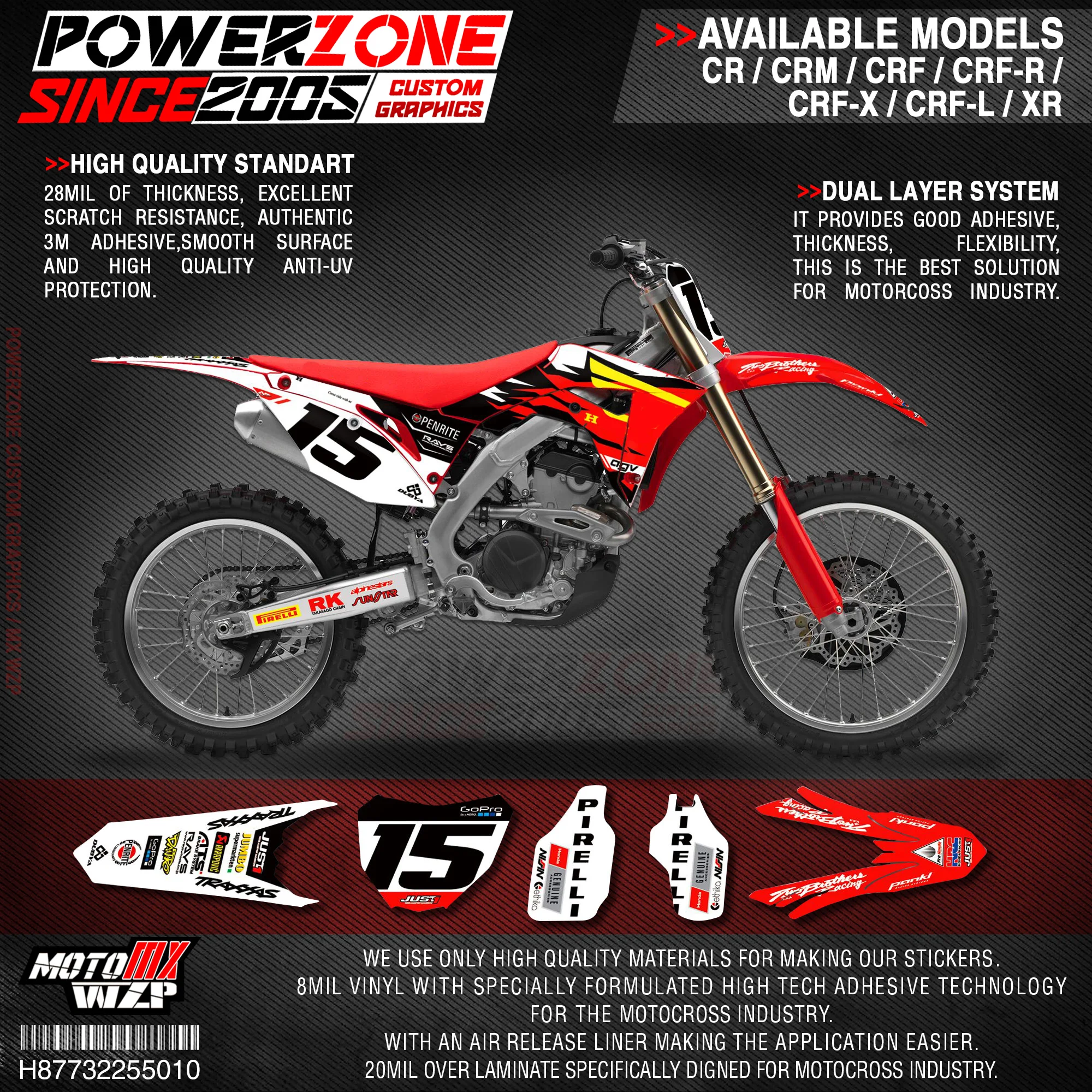 

PowerZone Custom Team Graphics Backgrounds Decals 3M Stickers Kit For HONDA CRF250R 2018-2019 CRF450R 2017-2019 010