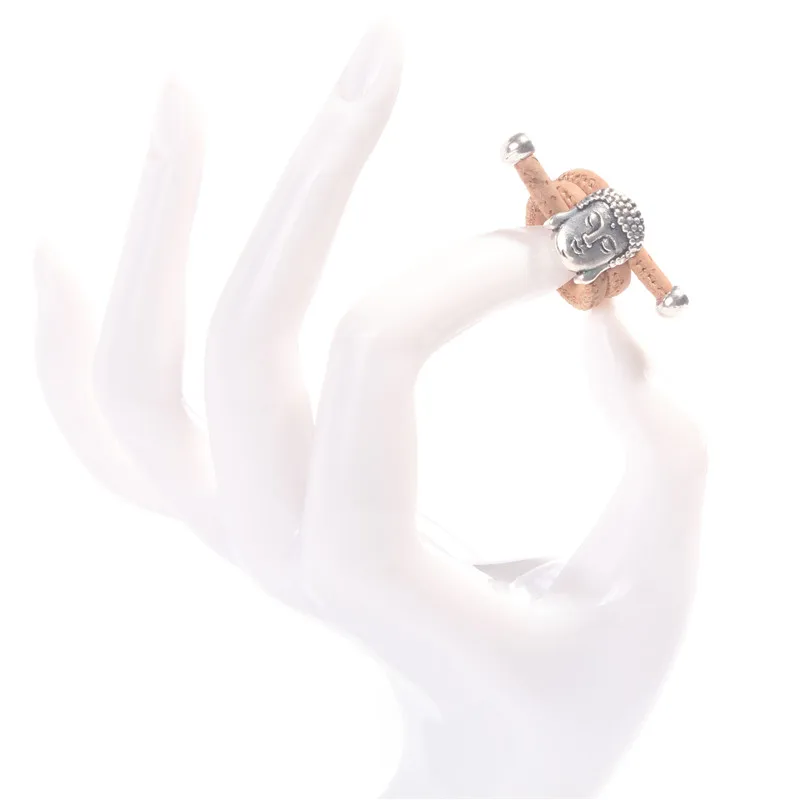 Натуральная пробка античная серебряная голова Будды винтажная Женская