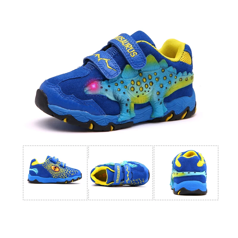 Кроссовки для мальчиков DINOSOLES детские кроссовки с подсветкой 3D динозавром