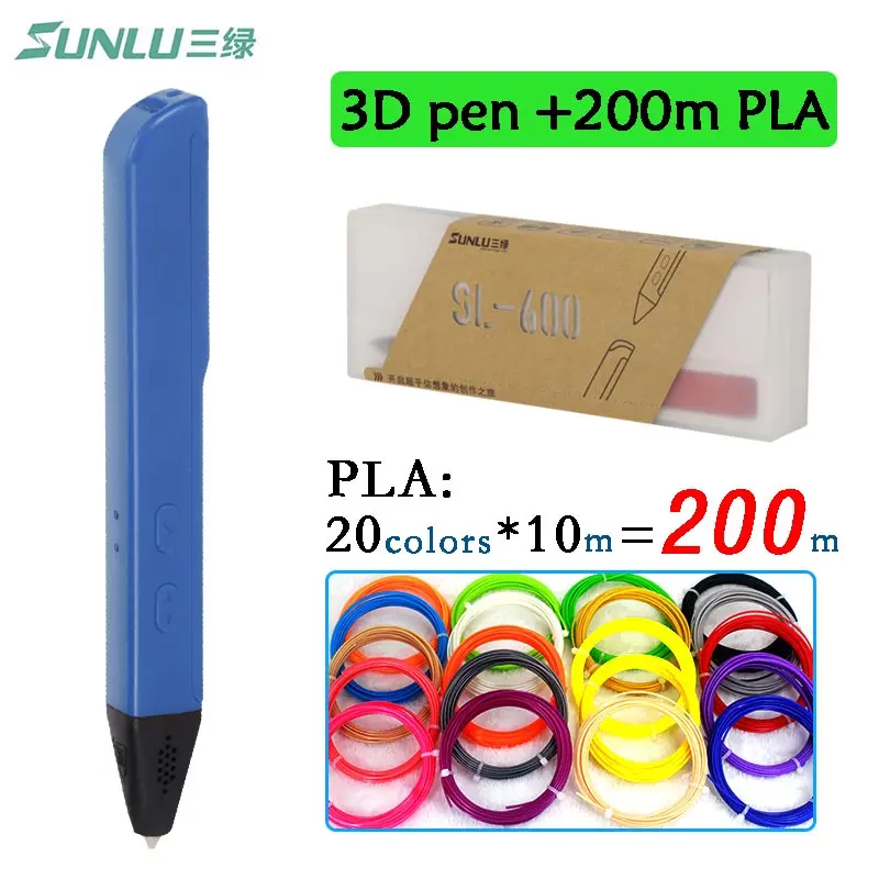 2017 SUNLU 3D Ручка SL 600 с 20 цветов 200 метров PLA нити 5 В 2A USB Line детей DIY Рисунок ручка